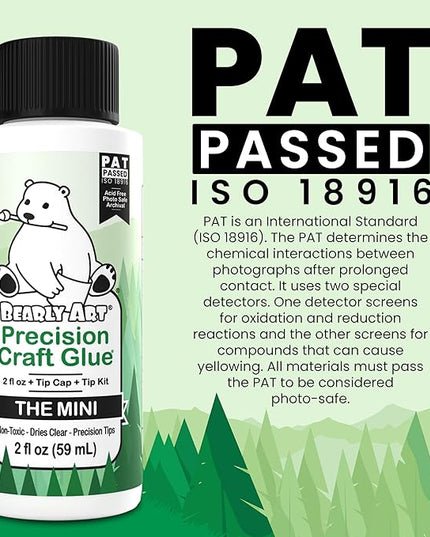 Bearly Art Precision Craft Glue - The Mini - 2fl oz with Tip Kit - Acid Free Archival - Strong Hold Adhesive - Ideal for Fine Paper Crafting Scrapbooking and Card Making - Made in USA