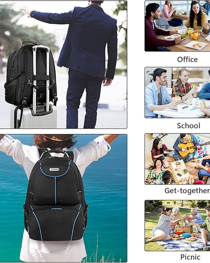 VECKUSON Lunch Bag Backpack, Insulated Cooler Lunch Box Backpack, Extra Large Travel Laptop Backpack TSA Friendly RFID Computer College bag with USB Port for Women Men,Blue