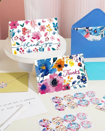 Thboxes 36 Pack Thank You Cards with Envelopes, 4x6 Inch Thank You Cards with Envelopes & Stickers, Greeting Card for Birthday, Wedding, Baby Shower, Bridal Shower, Thanksgiving, Christmas