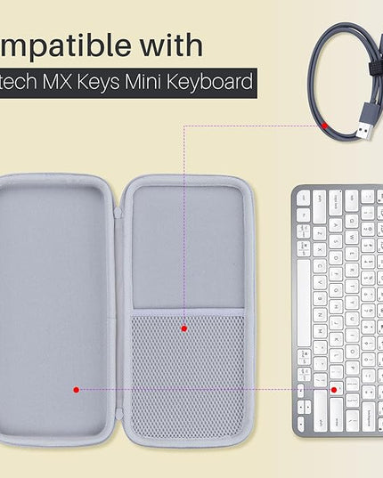 Hard Carry Case Compatible with Logitech MX Keys Mini Minimalist Illuminated Keyboard (Pale Grey Case)
