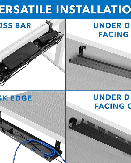 MOUNT-IT! Under Desk Cable Tray [23" Length] Wire Management Basket for Desktop Computers, Laptops, Sit Stand Desks and Workstations (Black)