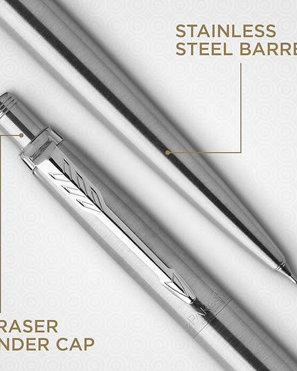 Parker Jotter Mechanical Pencil, Stainless Steel with Chrome Trim, 0.5mm, HB #2 - Smooth Writing, Signature Design, Stationary, Desk Essentials