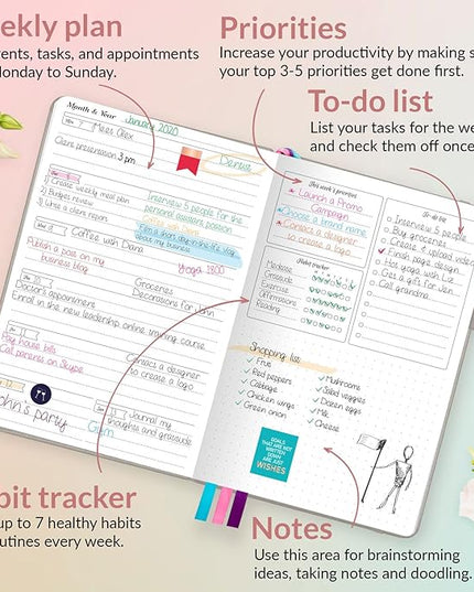 GoGirl Planner and Organizer for Women – Compact Size Weekly Planner, Goals Journal & Agenda to Improve Time Management, Productivity & Live Happier. Undated – Start Anytime, Lasts 1 Year – Gray