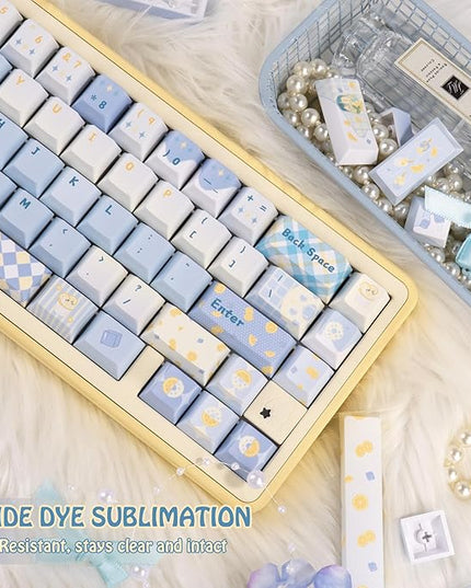Cherry Profile Blue and White Creamy Keycaps - Custom PBT Keycaps Set, Dye Sublimation, 145 Keys Baby Blue Replacement Key Caps for Mechanical Keyboard