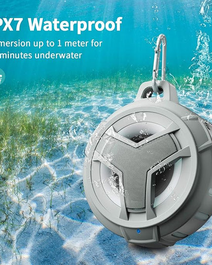 EBODA Shower Bluetooth Speaker, IPX7 Waterproof Portable Floating Speakers with Loud HD Sound, True Wireless Stereo Speaker with LED Light, 24H Play for Shower Pool Beach, Gifts for Men, Women - Gray