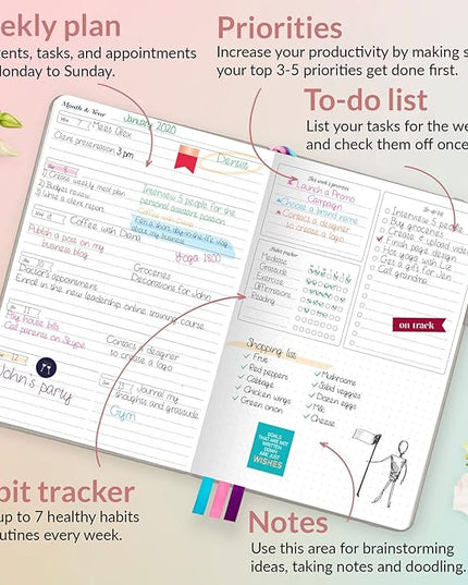 GoGirl Planner and Organizer for Women – A5 Size Weekly Planner, Goals Journal & Agenda to Improve Time Management, Productivity & Live Happier. Undated – Start Anytime, Lasts 1 Year – Gray