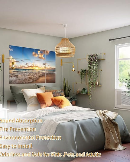 Dmsky Art Acoustic Panels,48“x36”Acoustical Wall Panel, Decorative Sound Absorbing Panel for Walls, Studio Acoustic Treatment Soundproof Wall Panel,12 Pack,Beach