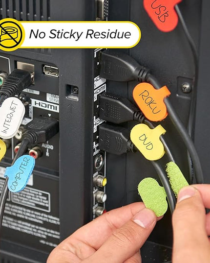 Wrap-It Storage - Cable Labels - Oval, Multi-Color (36 Pack) - Write-On Wire Tags for Cord Identification with Power Strips Behind Desks and TVs