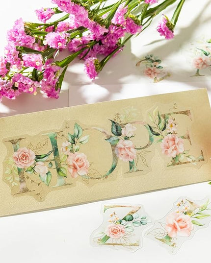 Miyouluna 216PCS Floral Alphabet & Number Stickers Set, Waterproof Letter PET Stickers for Scrapbooking, Journaling, DIY Crafts, Card Making