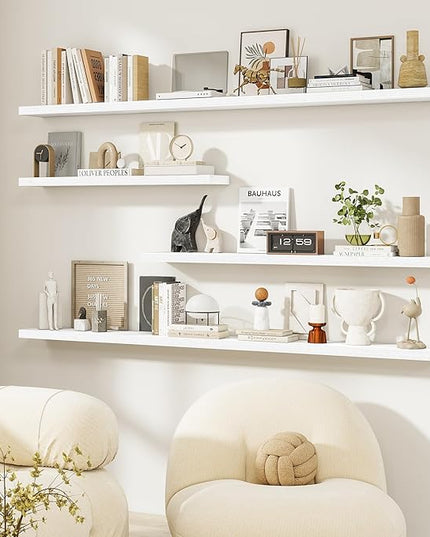 Dreamland 24Inch Floating Shelves for Wall, Rustic Wooden White Floating Shelves for Bathroom|Bedroom|Kitchen, Deep Wall Mounted Book Shelf, Wood Storage Display Shelf for Home Decor, Set of 2