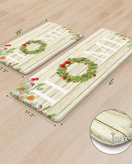KIMODE Christmas Kitchen Mat 2PCS,Anti Fatigue Farmhouse Kitchen Rugs Non Slip,Waterproof Kitchen Floor Mat,Cushioned Comfort Standing Mat,Christmas Decorations for Home Kitchen