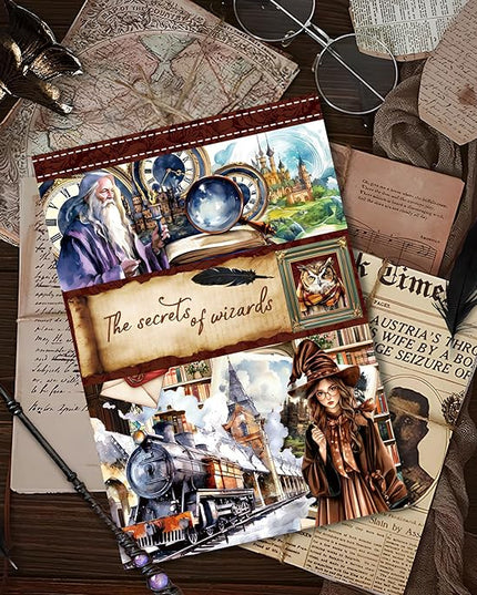 Snycler Sticker Book - 20 Sheets Vintage PET Stickers for Scrapbooking, Junk Journaling, Ephemera, and Decorative Crafts-The Secrets of Wizards