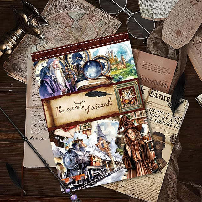 Snycler Sticker Book - 20 Sheets Vintage PET Stickers for Scrapbooking, Junk Journaling, Ephemera, and Decorative Crafts-The Secrets of Wizards