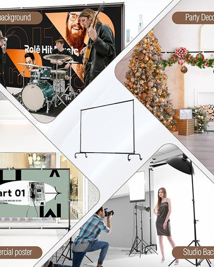 EMART Rolling Backdrop Stand with Wheels - 10 x7.5 ft (WxH) Adjustable - Moveable Photo Banner Background Holder Photography Frame Kit Adjustable for Parties Decoration Photoshoot