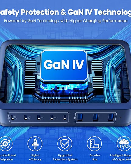 USB C Charger Block 515W[2025 Upgraded] GaN IV 8 Port Fast Charging Station Hub,Dual PD 100W USB C Laptop Charger Compatible with MacBook Pro/Air,iPad,iPhone 16/15,Galaxy S23/S24 Steam Deck Dell XPS