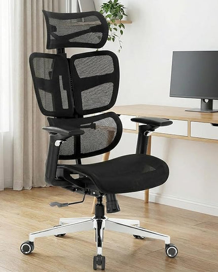 Ergonomic Mesh Office Chair with Adjustable Armrests, Lumbar Support,Big and Tall Desk Chair with Headrest and Smooth Rolling Base,Swivel Comfy Task Chair for Home Office,Black