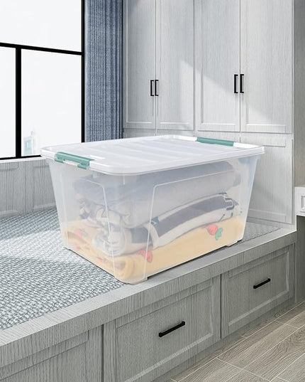 80 L Extra Large Plastic Storage Box, Clear Large Plastic Storage Bins with Wheels, 4-Pack