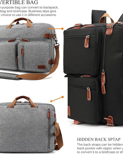 CoolBELL Convertible Backpack Messenger Shoulder bag Laptop Case Handbag Business Briefcase Multi-functional Travel Rucksack Fits 15.6 Inch Laptop For Men/Women (Grey)