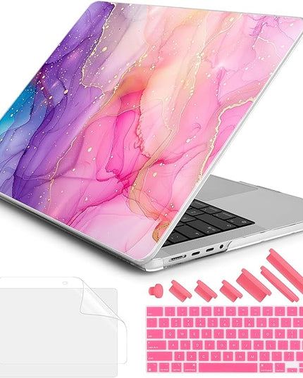 DONGKE Case for M5 MacBook Pro 14 inch 2025 2024-2021 M4 M3 M2 M1, Plastic Hard Shell Cover Compatible with A3434 A3112 A3401 A3185 A2992 A2779 A2442, Retina XDR Display & Touch ID, Marble Ink