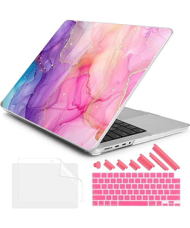 DONGKE Case for M5 MacBook Pro 14 inch 2025 2024-2021 M4 M3 M2 M1, Plastic Hard Shell Cover Compatible with A3434 A3112 A3401 A3185 A2992 A2779 A2442, Retina XDR Display & Touch ID, Marble Ink