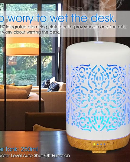 Earnest Living Essential Oil Diffuser White Ceramic Diffuser 250 ml Timers Night Lights and Auto Off Function Home Office Humidifier Aromatherapy Diffusers for Essential Oils