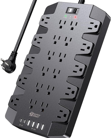 Power Strip, SUPERDANNY Surge Protector with 22 AC Outlets, 2 USB-C and 4 USB Ports, 1875W/15A, 2100J, 6.5Ft Extension Cord Surge Protector Power Strip with Wall Mount Holes for Home, Office, Dorm