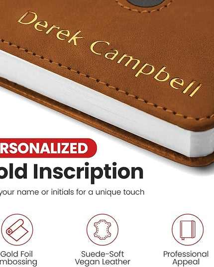 Promot Personalized Notebook - A5 Lined Leather Bound Journal for Writing Women Men - Hardcover Executive Notebook, Daily Journal, Travel Diary, Gift Idea, Custom Embossed Text with Gold Metallic Foil