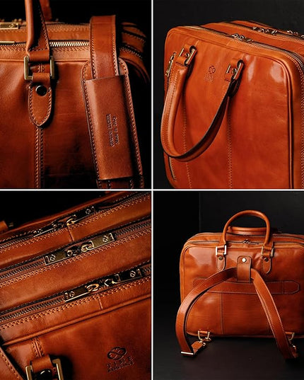 Time Resistance Leather Laptop Briefcase - Full Grain Leather Computer Bag for Men and Women