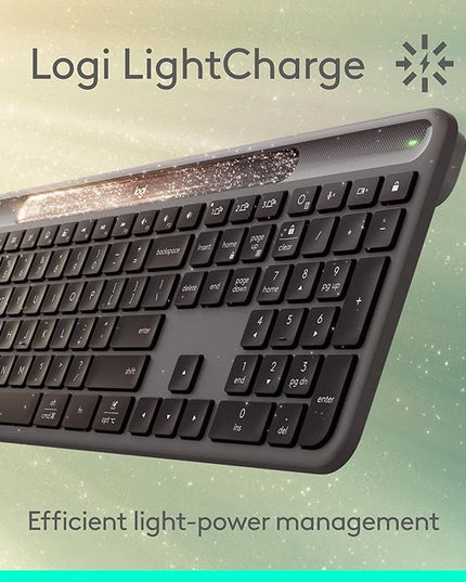 Logitech Signature Slim Solar+ Wireless Bluetooth Keyboard K980, Solar and Artificial Light Powered, Up to 10 Years Battery Life, Customizable Keys - Graphite