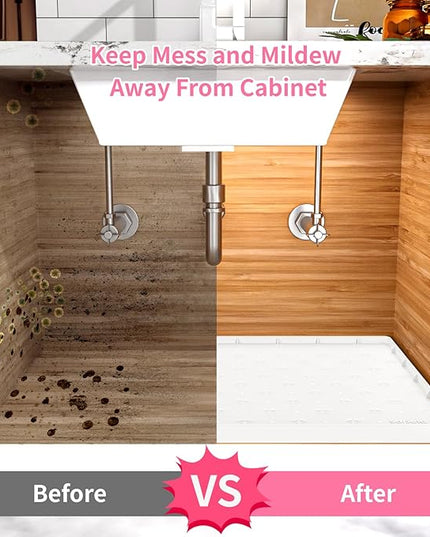 Sdpeia Under Sink Mat 31"×22" Waterproof Silicone Cabinet Liner & Sink Protector for Kitchen & Bathroom, Multi-Purpose Organizers Tray for Pets, Laundry, Cat Litter Mat, White