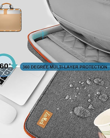 Laptop Case 15.6 Inch Briefcase Military-Grade Protection with Detachable Belt Bag, Compatible All Model of 15-16 Inch MacBook Pro and Most Popular 15.6 Inch Notebooks Chromebooks (Gray Orange)