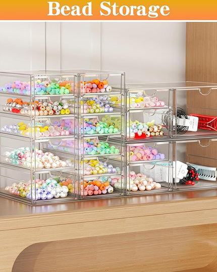 Acrylic Makeup Organizer with 17 Drawers, 4 Pack Clear Bathroom Counter Organizer for Palettes, Cosmetic, and Beauty Supplies,Ideal for Vanity, Cabinet,Desk Organization