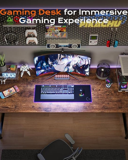PRAISUN 54 X 24 Inch Computer Desk with Deeper Desktop, Gaming Office Writing Work Desk for Home Office, Study, Bedroom, Work from Home, Metal Frame, Rustic Brown