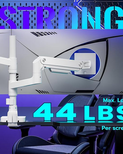 ARES WING Dual Monitor Arm Desk Mount for 17-49 Inch Ultrawide Monitors, Heavy Duty Dual Monitor Mount Holds 44 lbs, Full Motion Gas Spring Vertical Stacked Monitor Mount, 75/100 VESA Mount, White