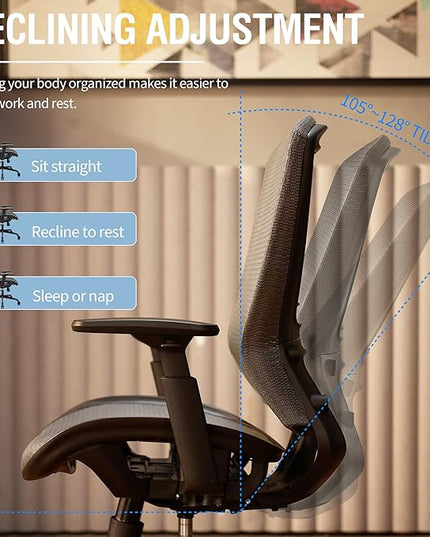 ELABEST T96 Mesh Office Chair,Ergonomic Computer Desk Chair,Sturdy Task Chair- Adjustable Lumbar Support & Armrests,Tilt Function,Comfort Wide Seat,Swivel Home Office Chair