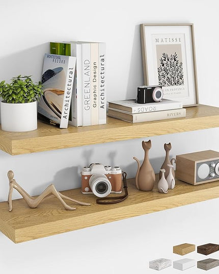 RICHFOCUS 40Inch Floating Shelves for Wall 2 Pack Shelves for Bedroom|Kitchen|Bathroom Wall Mounted Rustic Wood Floating Shelf with Invisible Brackets for Books|Storage|Decor, Oak