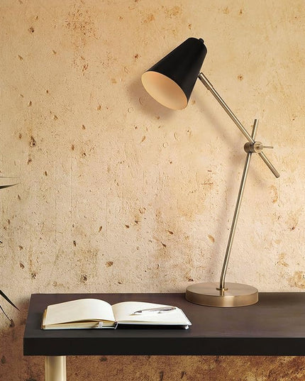 HarvestLand HaloBar Brass Desk Lamp Home Office – Black Industrial Table Lamp with Solid Base for Office, Reading Lamps for Bedside Table, Study and Reading Task Lamp, Gifts for Men
