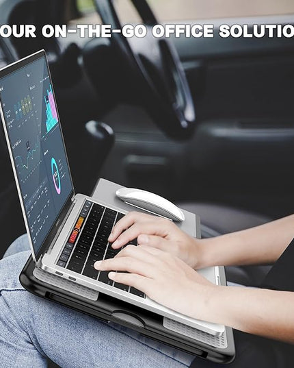 AboveTEK Portable Laptop Lap Desk w/Retractable Left/Right Mouse Pad Tray, Non-Slip Heat Shield Tablet Notebook Computer Stand Table w/Sturdy Stable Work Surface for Bed Sofa Couch or Travel