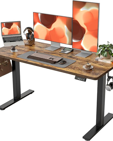 Standing Desk 55 x 24 inch, Electric Height Adjustable with Splice Board, Stand Up Desk, Sit Stand Desk Computer Desk for Home Office, Black Frame/Rustic Brown Top