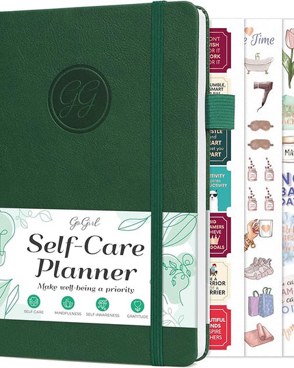 GoGirl Self-care Journal – Daily Mental Health Notebook with Mood & Wellness Trackers – Personal Development, Meditation & Reflection Journal for Women – Hardcover, Lasts 3 Months (Forest Green)