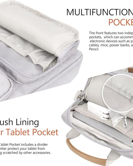 10-13 Inch Tablet Sleeve Bag, Ipad Bag for 13 In/11 in New iPad Pro M4 & 13 in Air M2 2024,iPad Pro 12.9 M2&M1,Ipad 10.9,Galaxy Tab S8+/S9+ 12.4,with Removable Shoulder Strap(Silver)