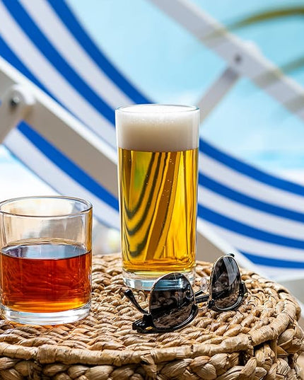 Everyday Drinking Glasses Set of 8 Drinkware Hurricane Glasses, Kitchen Glasses for Cocktail, Iced Coffee, Beer, Ice Tea, Wine, Whiskey, Water, 4 Tall Glass Cups & 4 Short Dof Drinking
