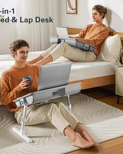 HUANUO Laptop Bed Desk, Laptop Tray Computer Lap Desk for Bed Couch Sofa, Bed Tray for Working, Eating, Foldable Lap Stand Table with Height Adjustment & 35° Adjustable Tilt Angle, HNLD19G