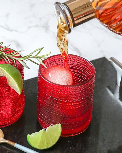 Kate Aspen Red Hobnail Drinking Glasses - Vintage Beaded Glassware Set for Cocktails, Juice, or Water - Christmas Table Decor and Holiday Drinkware - Great Holiday Hostess Gifts
