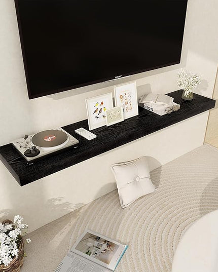 Black Floating Shelves 55 Inch Long, 12 Inch Deep Floating Shelves for Wall, 55 x 9 Large Floating Shelf for Fireplace Mantel, 2" Thicked Wall Shelves for Living Room, Bedroom Storage, 1 Pack