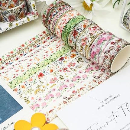 Songdao 18 Rolls Seasons Flowers Washi Tape Set Floral Arts Adhesive Tapes Blooming Garden Decorative Masking Tape Sets for Craft, Kids, Scrapbook, DIY, Gift Wrapping (Spring)