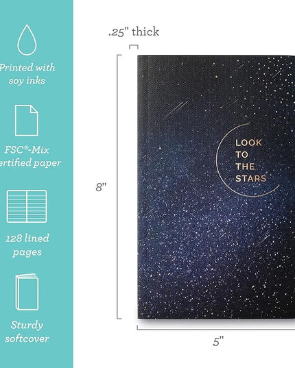 Compendium Softcover Journal - Look to the Stars – A Write Now Journal with 128 Lined Pages, 5”W x 8”H