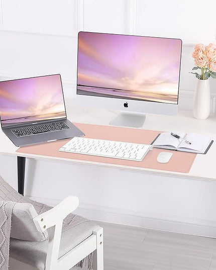 AFIING Dual-Sided Desk Pad, Natural Cork & PU Leather, Desk Mat Protector Non-Slip, Waterproof, Easy Clean,Large Mouse mats for Office and Home Work(Pink, 31.5"x17")