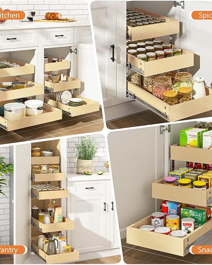 WelFurGeer 3-Tier Pull Out Cabinet Organizer with Soft Close, Heavy-Duty Slide Out Drawers for Cabinets, Pull Out Drawers for Cabinets, Bottom Mount Shelves for Kitchen, Pantry, Bathroom