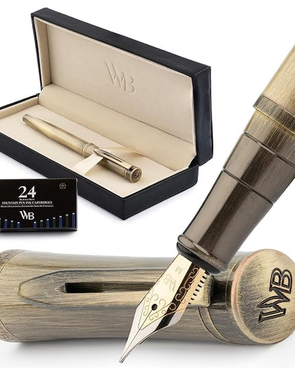 Wordsworth & Black Luxury Fountain Pen - Stunning Brushed Bronze Pen, 18K Gilded Nib (Medium), Ink Converter, Best Pen Gift Set for Men & Women, Professional, Executive, Office, Nice Pens